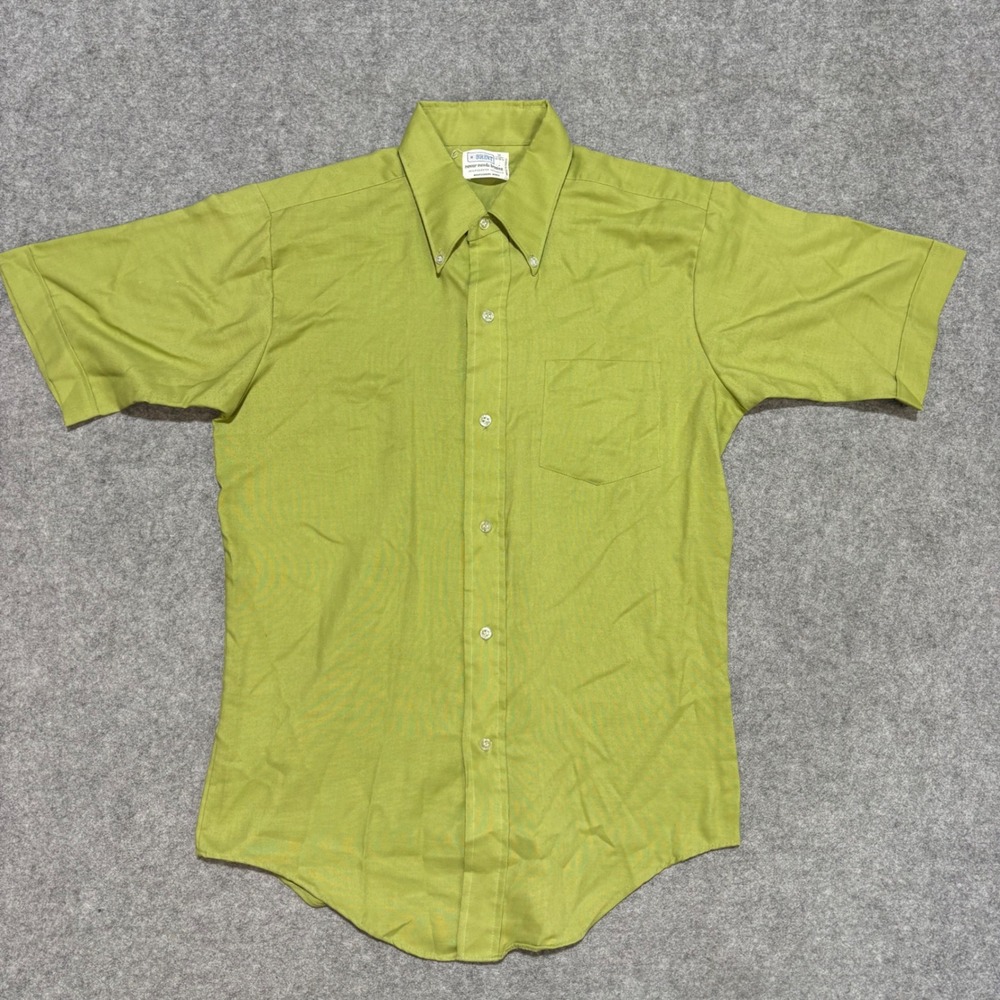 Vintage Brent Montgomery Ward Lime Green Short Sleeve Button Down Shirt Mens M